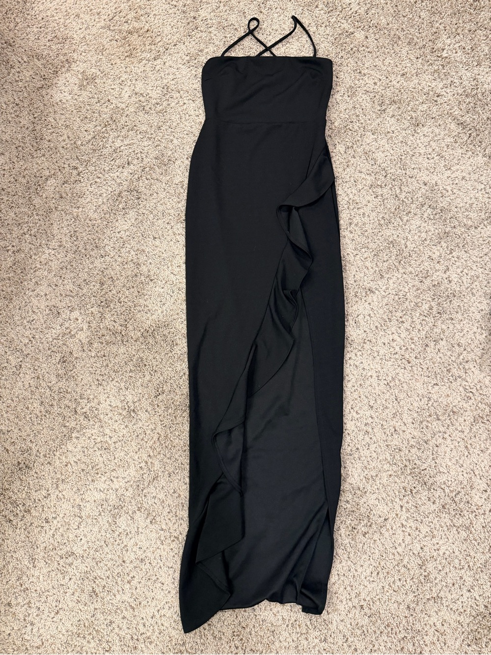 Windsor Black Strapless Ruffle Maxi Dress